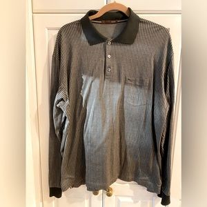 BALLY brown stripes Polo Shirt pocket 100% cotton Long sleeves Men's US 46